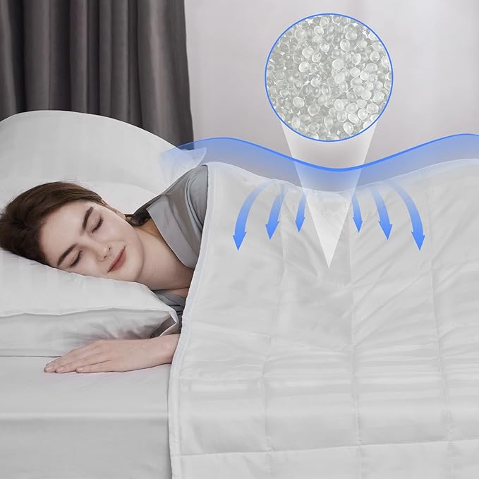 Weighted Blanket for Adult,25lbs Heavy Weighted Blanket 60"x80" Breathable Cooling Summer Blankets, Ultra Soft Cotton Comfort Throw Blanket with Glass Beads for All-Season (White)