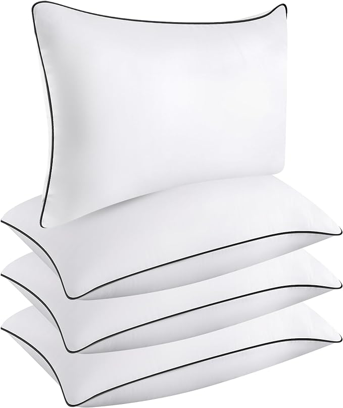 Hotel Quality Cooling Queen Size Bed Pillows Set of 4 - Soft, Firm, and Supportive Down Alternative Pillows for Back, Stomach, and Side Sleepers