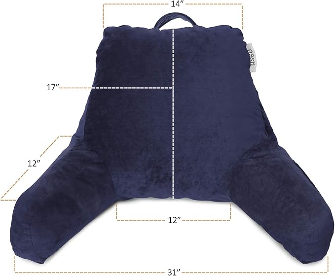 Nestl Reading Pillow Standard Bed Pillow, Back Pillow for Sitting in Bed Shredded Memory Foam Chair Pillow, Reading & Bed Rest Pillows Navy Blue Back Pillow for Bed, Bed Chair Arm Pillow with Pockets