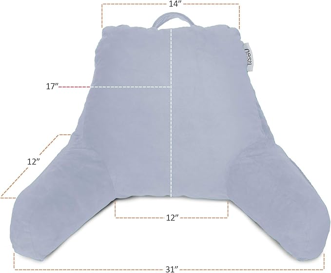 Nestl Reading Pillow Standard Bed Pillow, Back Pillow for Sitting in Bed Shredded Memory Foam Chair Pillow, Reading & Bed Rest Pillows Ice Blue Back Pillow for Bed, Bed Chair Arm Pillow with Pockets