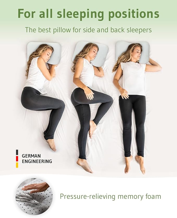 Cervical Pillow NuMOON Aloe Vera | Memory Foam with Bamboo Charcoal | Pillow for Pain Relief | Skin Care Pillowcase | Back and Side Sleepers Pillow | Cervical Pillow Against Shoulder & Neck Pain