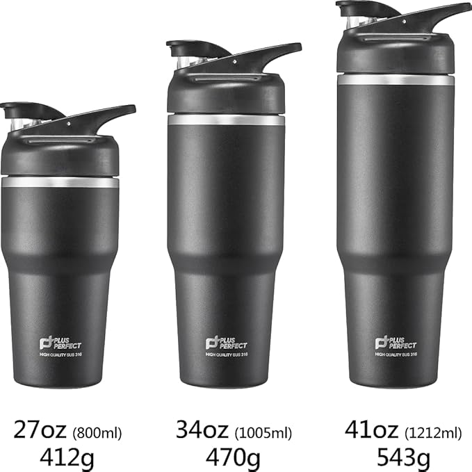 27 OZ 316 Stainless Steel Vacuum Insulated Travel Mug With Leak Proof Flip For Both Straw & Spout, Double Walled Seamless to Keep Hot And Cold, Black
