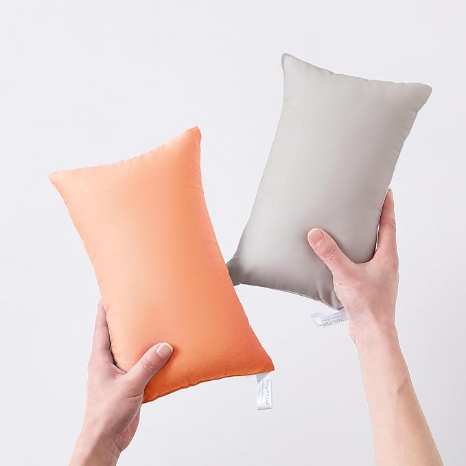 MEILA 2 Pack Cotton Tiny Pillows, 11"x7" Mini Pillows for Kids, Pets, Sleeping and Traveling, Small Washable Decorative Pillows for Neck, Wrist, and Knee, Qrange & Light Grey