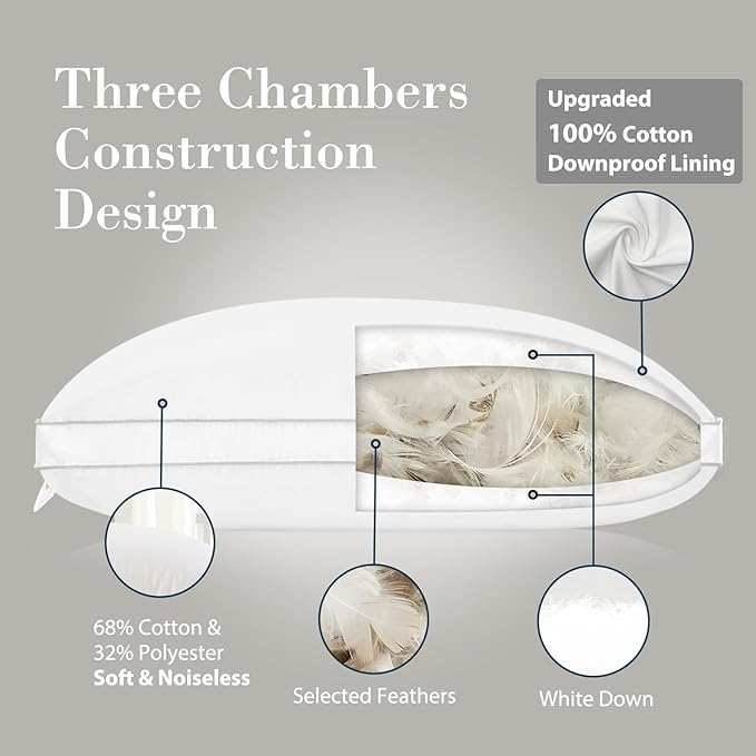 Globon Luxury Feather Down Pillow Standard Queen Size,Firm Gusseted Bed Pillows for Sleeping, Hotel Collection Fluffy Pillow, 18"X26", Pack of 1