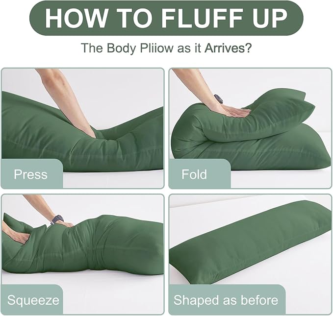 DOWNCOOL Large Body Pillow Insert- Breathable Full Body Pillow for Side Sleeper - Soft Long Bed Pillow for Adults - 20 x 54 inch (Green)