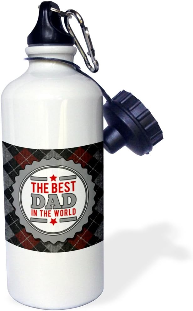 3dRose Best Dad in The World in Maroon and Black Argyle Print-Sports Water Bottle, 21oz , 21 oz, Multicolor