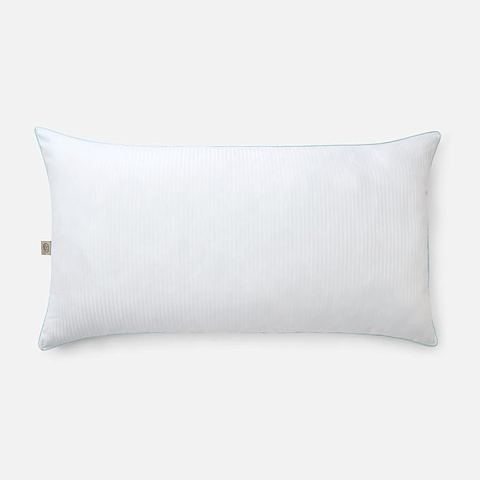 MARTHA STEWART Down Alternative Pillows King Size Set Of 2, Plush Cooling Pillow for Back, Stomach or Side Sleepers, Memory Foam-Like Fiber Fill, Dobby Stripe, 20" x 36", White