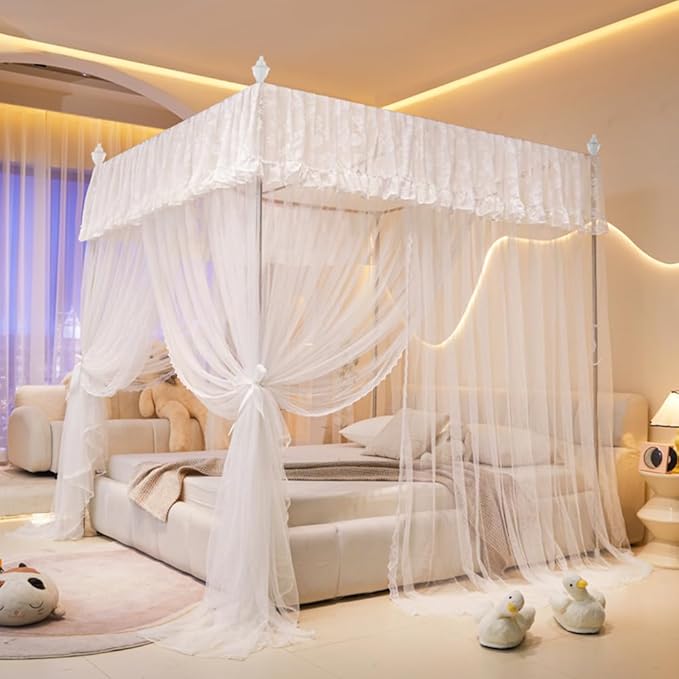 Mengersi Canopy Bed Curtains Bed Canopy,Canopy for Bed Curtains-Cozy Drape Netting,Princess Bed Drapes for Girls Adults Bedroom Decoration(Full,White)