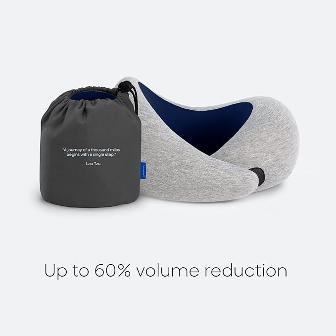 Ostrichpillow Go Neck Pillow - Premium Memory Foam Travel Pillow, 360º Ergonomic Design, Asymmetrical Sides, Travel Bag Included, Washable Modal Cover