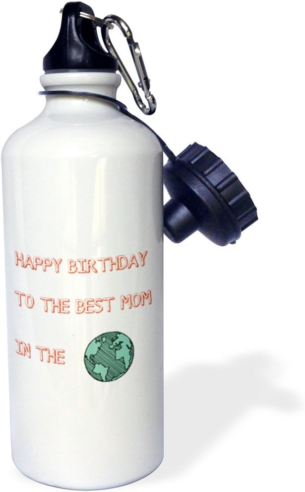 3dRose Happy Birthday-Best Mom in The World-Sports Water Bottle, 21oz , 21 oz, Multicolor