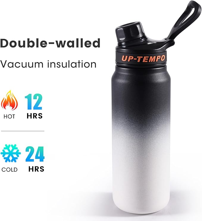 28oz Sports Water Bottle with Straw, Stainless Steel Vacuum Insulated Cooling Water Bottle, Leak Proof Metal Water Bottle, Double Insulated, Suitable for Sports, Gym and Travel (Black & White)