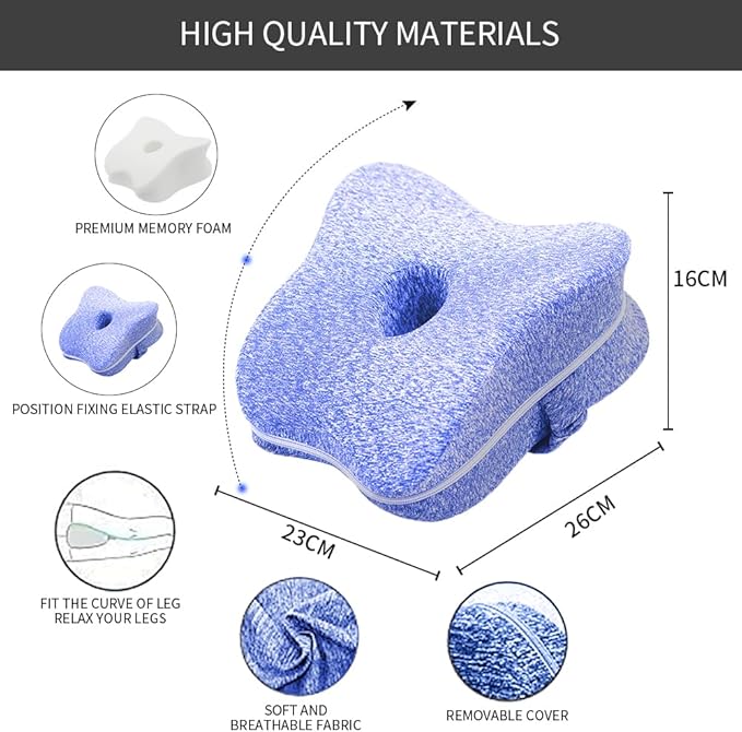 Knee & Leg Pillows | Memory Foam Support Pillow | Leg Pillows for Sleeping,Leg Pain, Knees Pain, Joints Pain & Pregnancy Bed Leg Cushion for Side Sleepers (Blue)
