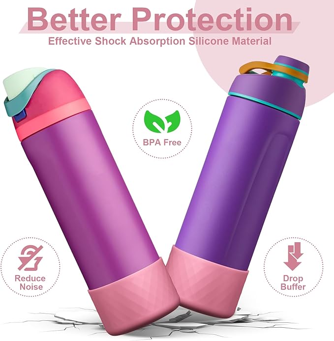 2PCS Silicone Water Bottle Boot for Owala 24oz 32oz 40oz, Anti-Slip Protective Sleeve Bottom Bumper Protector for FreeSip, Twist, and Flip Stainless Steel Water Bottles