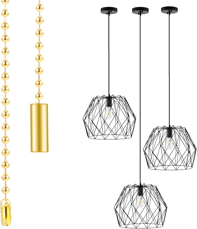 3 Pack Pull Chain String Extension Ceiling Fan Pull Chain Stainless Steel Switch Chain Extender wif Connector, for Ceiling Fan Light Fixture Light Bulb,1 Meter Length(Gold)