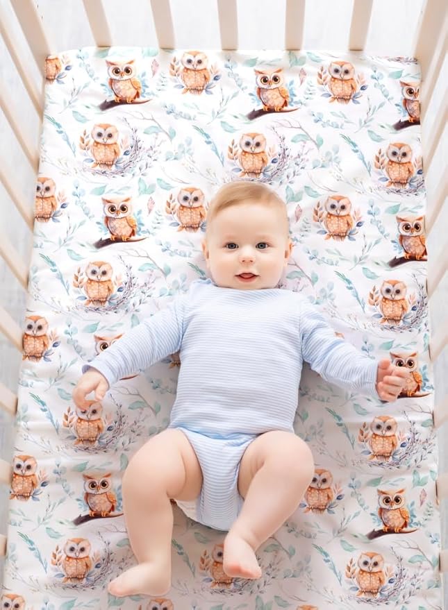 4 Pack Woodland Forest Animals Wood Neutral Unisex Fitted Baby Crib Sheets Set for Baby Boys or Girls (Paint Fox, 52 * 28)