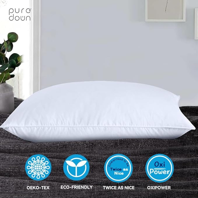puredown® Feathers Down Pillow - Blend Soft and Flat Pillow with 100% Cotton Cover, Standard Size, Pack of 1