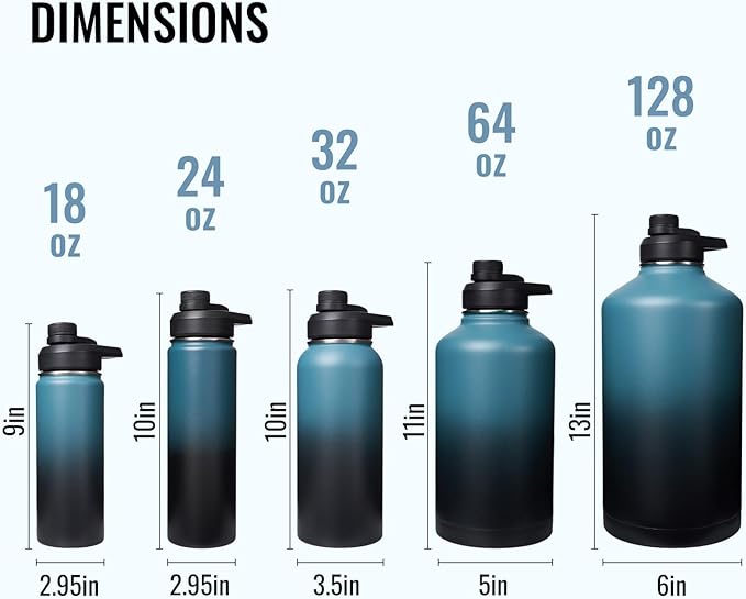 24oz Insulated Water Bottle with Handle, Stainless Steel Water Bottles with Wide Mouth, Double Wall Vacuum Sports Water Bottle, BPA Free, Keep Cold and Hot, Blue&Black