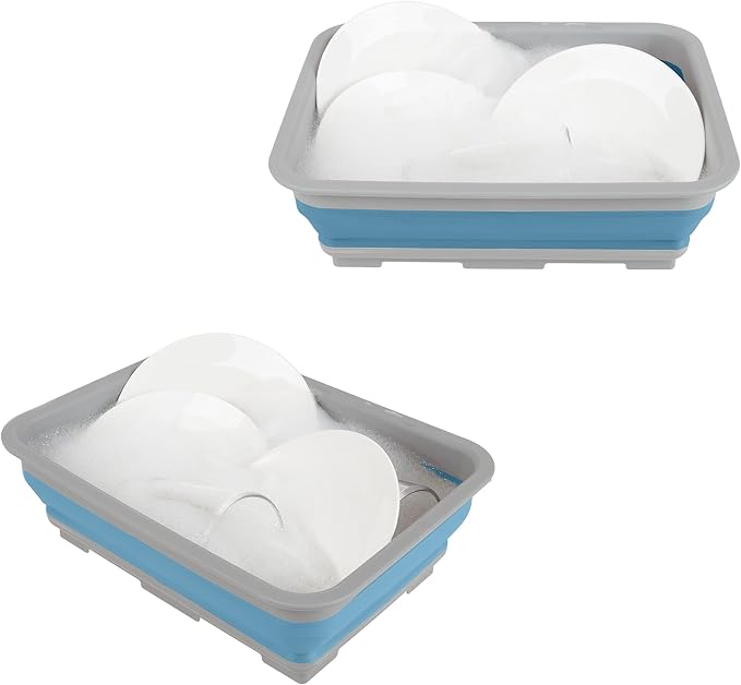 Set of 2 Multipurpose Wash Bins – 10-Liter Basins for Camping, Parties, or Cleaning – Collapsible Bucket Set by Wakeman (Blue)