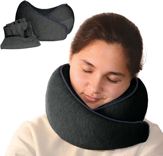 Memory Foam Travel Pillow | Provides Real Support to Head, Neck, and Chin | Best Firm Airplane Pillow for Long Flights