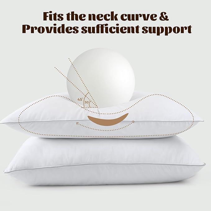 WOLKI Goose Feather Down Alternative Pillows Queen Size Set of 2, 100% Soft Cotton Shell Bed Pillow, Hotel Sleeping Pillow for Back, Stomach or Side Sleepers 20x30