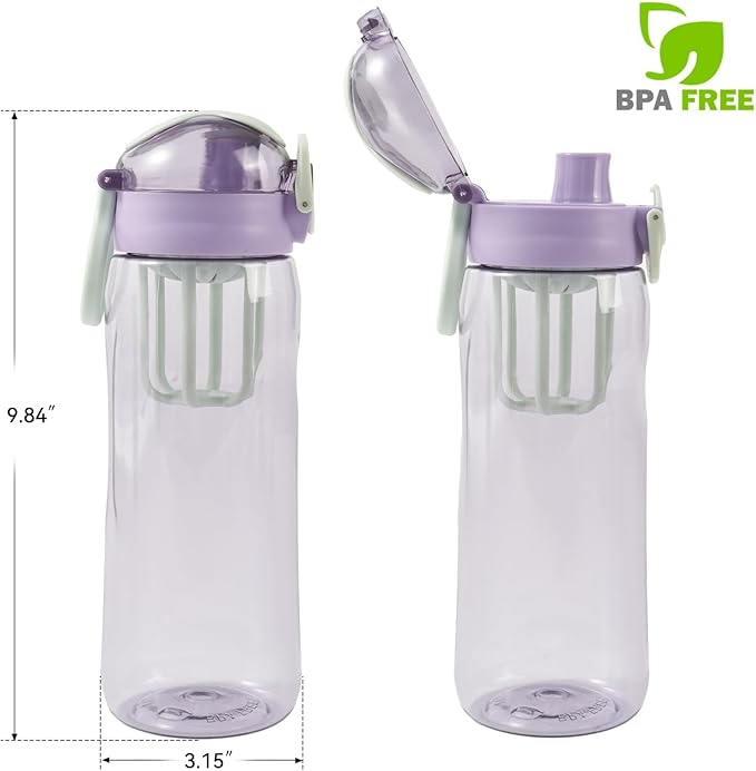 28oz Water Bottle with Fruit Infuser Strainer, BPA-Free Sports Water Bottle, One-Click Clear Water Bottle with Safety Lock for Office, Gym, Outdoors, Purple