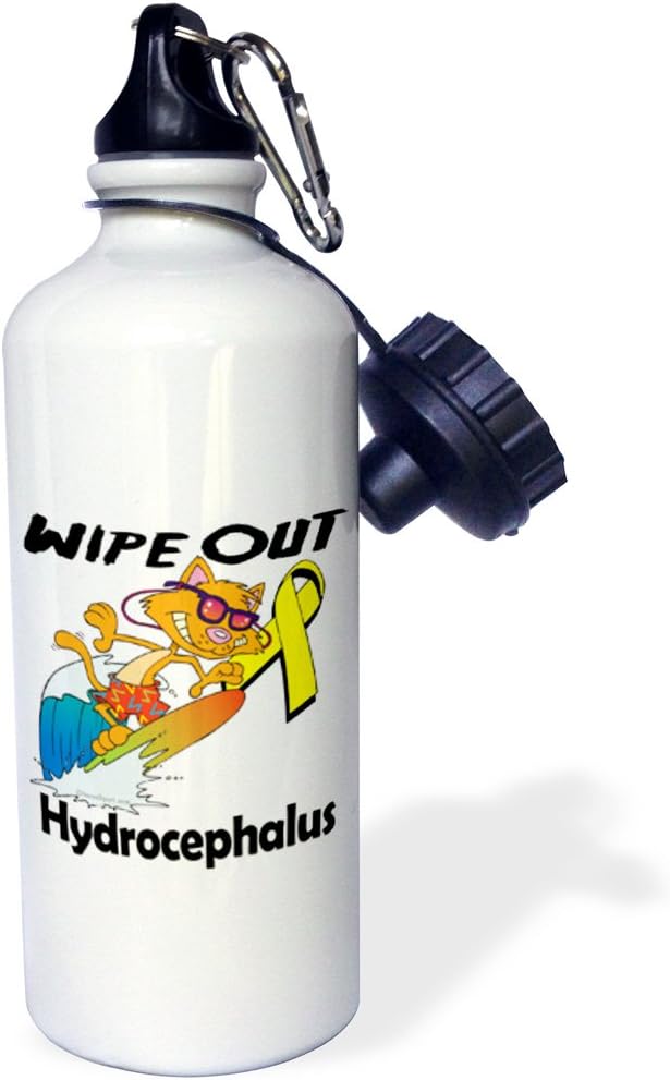 3dRose "Wipe Out Hydrocephalus Awareness Ribbon Cause Design" Sports Water Bottle, 21 oz, White