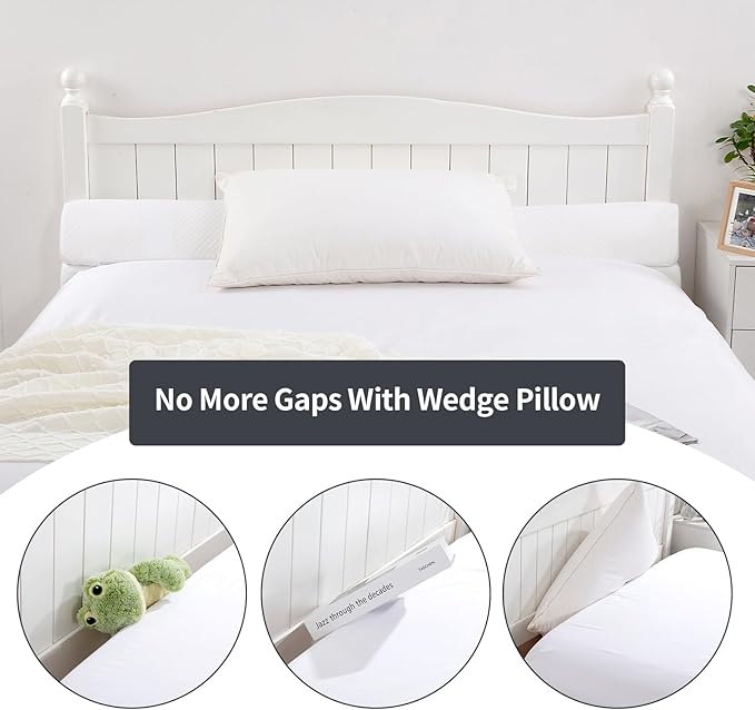 MABOZOO Pillow Wedge for Headboard Gap,Bed Gap Filler King Size,Foldable Bed Wedge Pillow for Headboard,White Bed Wedge Gap Filler,Foam Mattress Gap Filler,76"x6"x6"