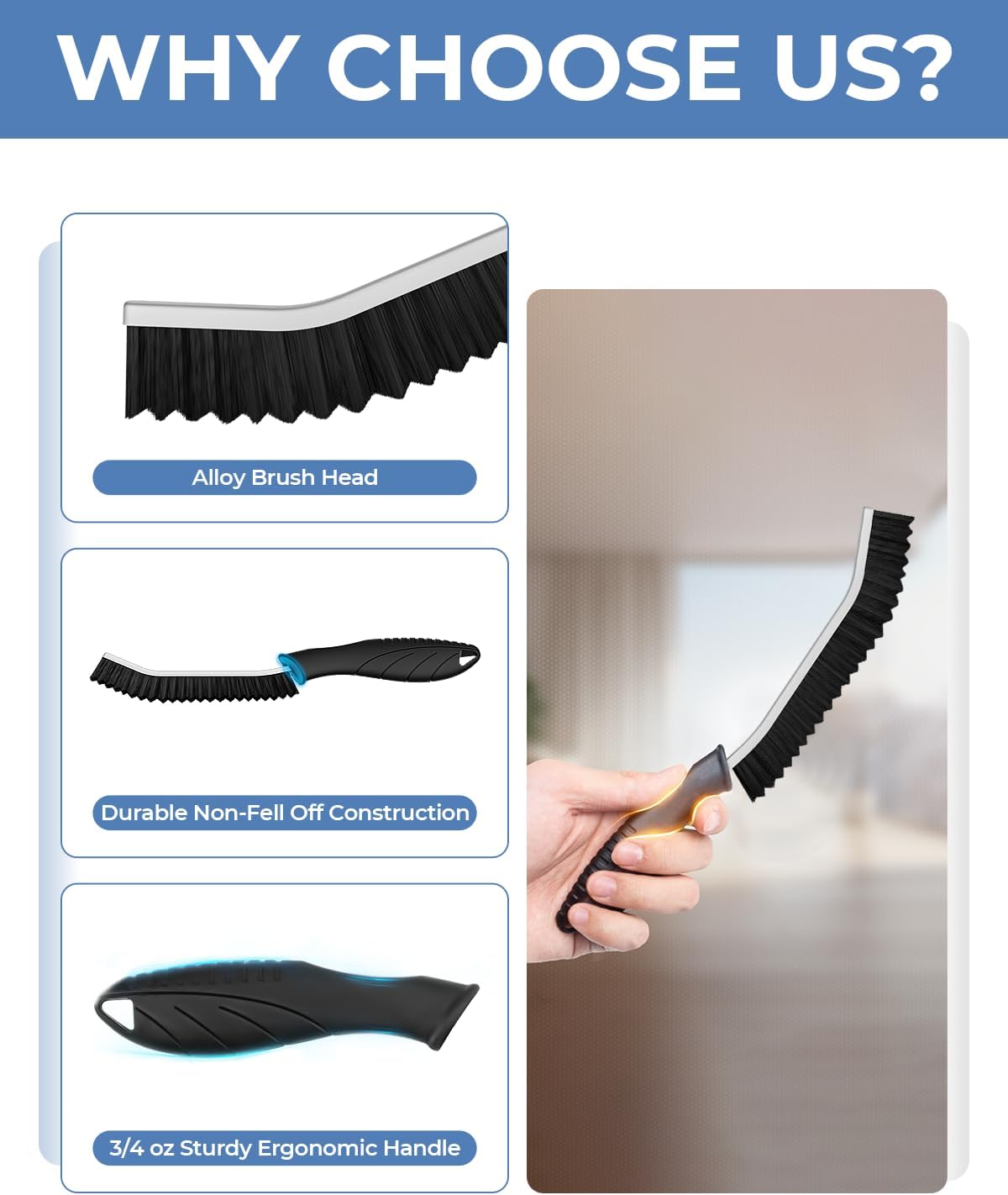 Crevice Cleaning Brushes, Cleaner Scrub Brush Tool for Hard to Reach Tight Space, Home Essentials, Serrated Scrub Brushes, Cleaning Supplies for Shower, Bathroom, Kitchen, Toilet (3, Black)