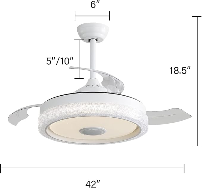 NicBex Ceiling Fan 42 Inch Ceiling Fans with Lights Ceiling Fan with 5 Retractable Blades and Remote Control Flush Mount Ceiling Fans for Bedroom, Living Room, White