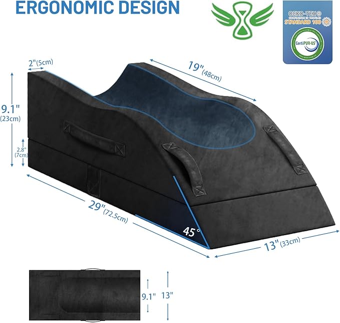 Leg Elevation Pillows, Wedge Pillow for After Surgery Or Rest, Memory Foam Leg Support Adjustable, Back Knee Hip Ankles Pain Relief, Knee Pillow for Sleeping Blood Circulation Black