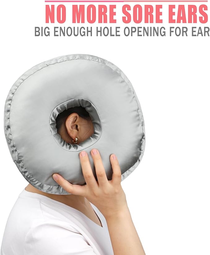 Satin Ear Piercing Pillow Removable Cover Luxury Cnh Pillow with Ear Holes for Ear Pain Side Sleepers Washable Large Donut Pillows Head Neck Support Gray
