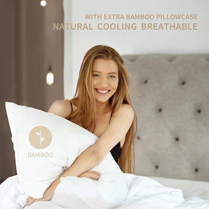 Natural Goose Down Pillows: Luxury Hotel Bed Pillow with 750 Fill Power, White Goose Down Sleeping Pillow with Pillowcase, Soft Pillow for Back, Side, Stomach Sleepers - 1 Pack, Queen (20" x 30")