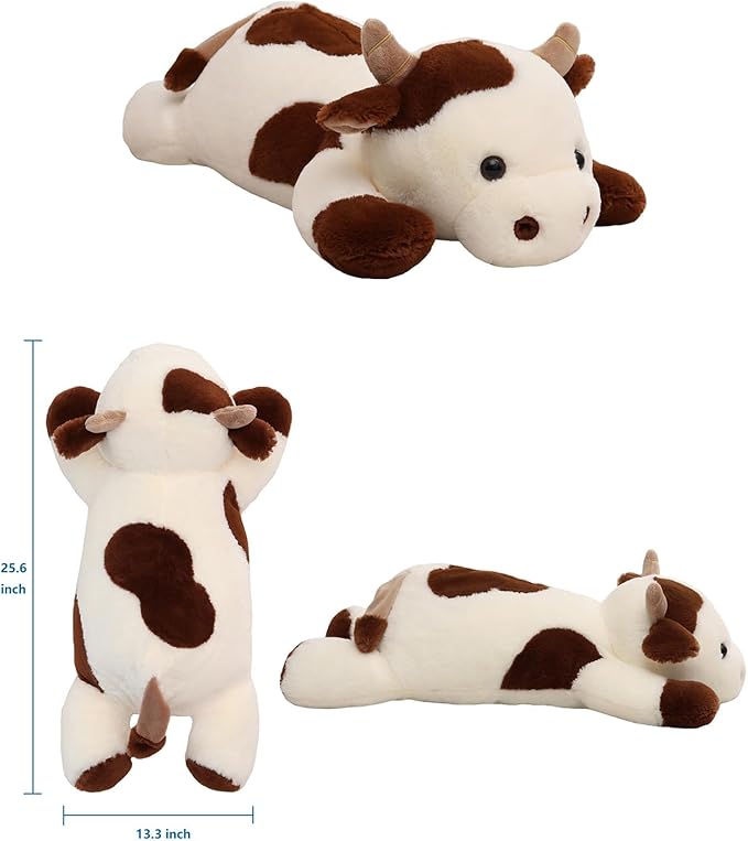 25.6 inch 5 lbs Cow Weighted Stuffed Animals, Large Weighted Plush Animal, Cute Plush Toy Pillow, Soft Kawaii Plushie Gifts for Adults, Kids, Boys and Girls(Off-White)
