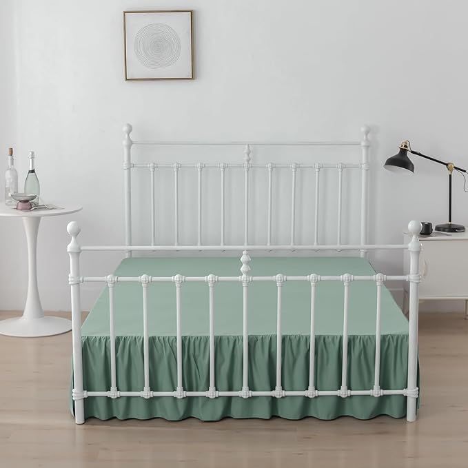 Bed Skirt King Size Ruffled Bed Skirts with Split Corners,14 Inch Drop Dust Ruffle Bed Skirt with Platform, King, 14 Inch, Sage Green