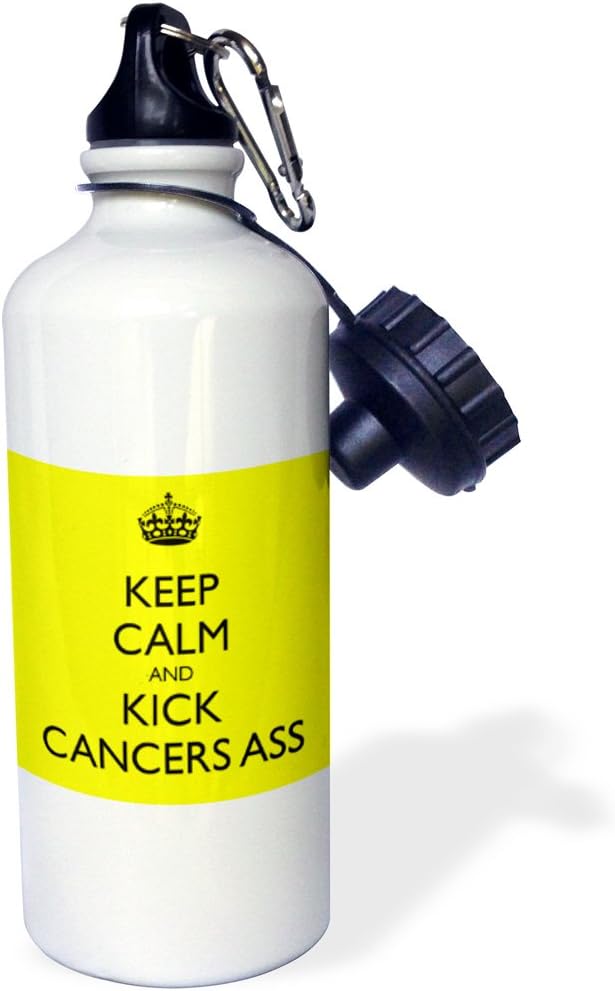 3dRose "Keep calm and kick cancer's ass" Sports Water Bottle, 21 oz, White