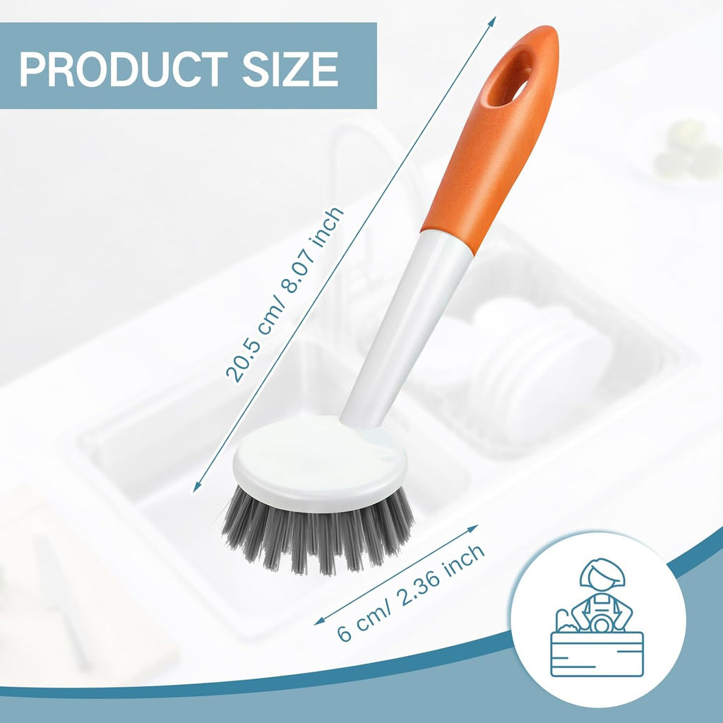 Patelai 12 Pack Kitchen Scrub Dish Brush with Long Handle Dish Scrubber with Stiff Bristles Scrub Brushes for Kitchen Dishes Washing Tools, Pots, Pans and Sink Cleaning (Multicolor)
