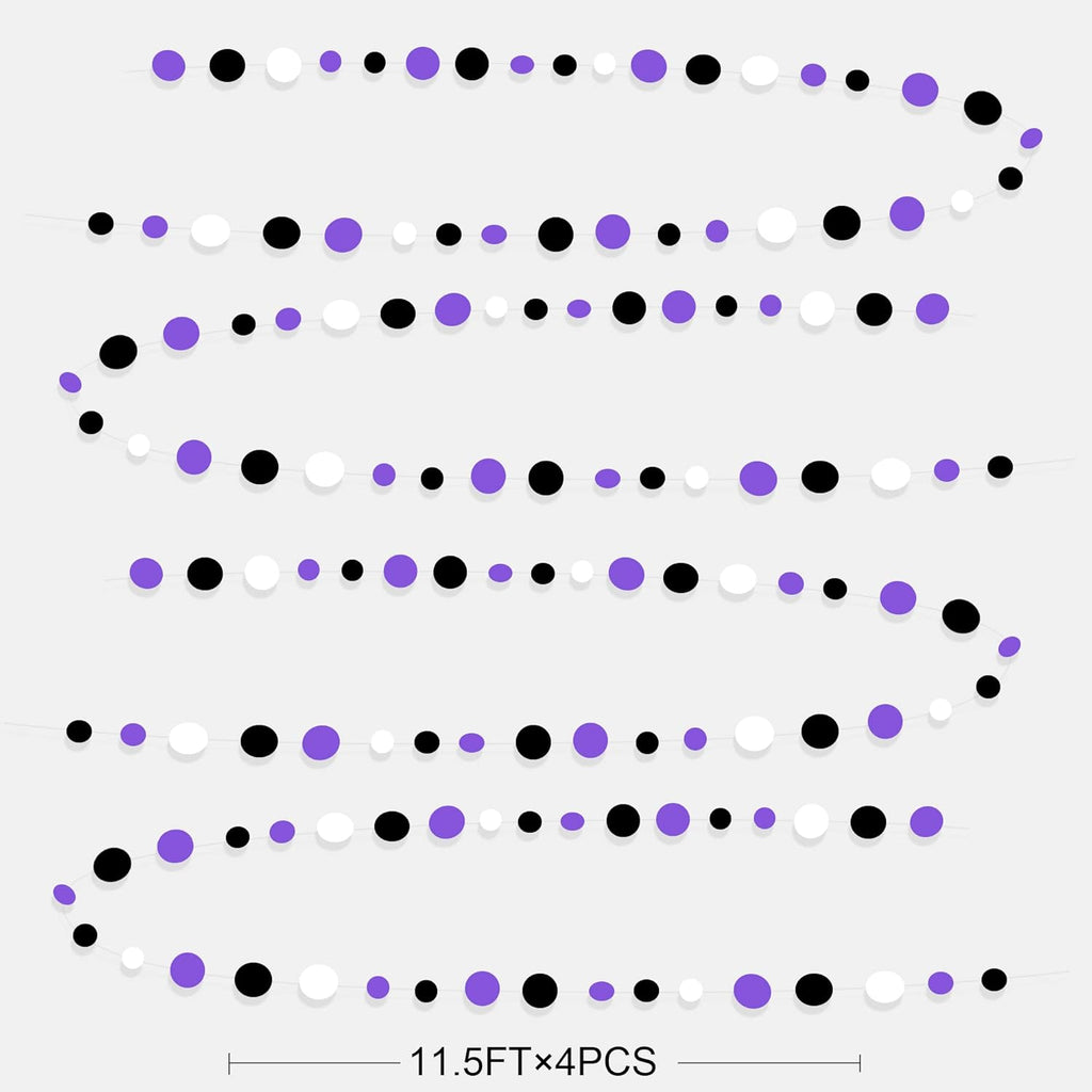 46Ft Purple Black Circle Dots Garlands Black Purple and White Polka Dot Hanging Paper Streamer Banners for Birthday Graduation Wedding Bridal Shower Baby Shower Halloween Party Decorations Supplies
