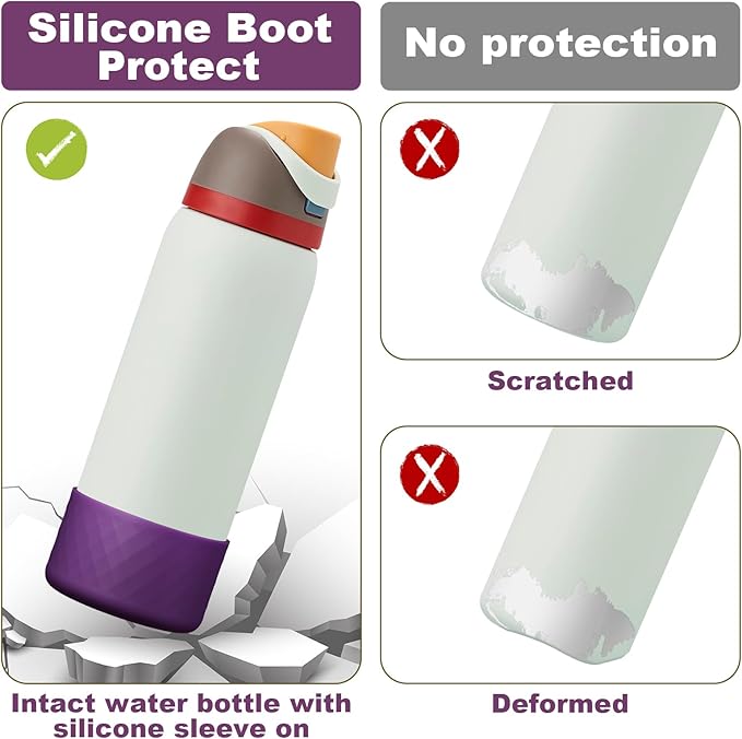2PCS Silicone Water Bottle Boot for Owala 24oz 32oz 40oz, Anti-Slip Protective Sleeve Bottom Bumper Protector for FreeSip, Twist, and Flip Stainless Steel Water Bottles