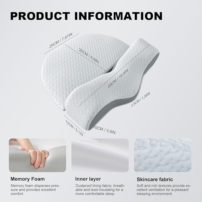 Memory Foam Neck Pillows Combo for Sleeping, Cervical Neck Pillow for Pain Relief, Neck Support Pillow Neck Roll Pillow for Bed (White-Upgrade Version)