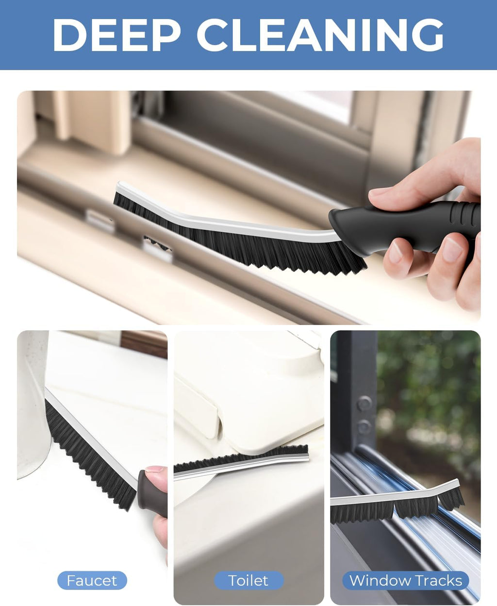 Crevice Cleaning Brushes, Cleaner Scrub Brush Tool for Hard to Reach Tight Space, Home Essentials, Serrated Scrub Brushes, Cleaning Supplies for Shower, Bathroom, Kitchen, Toilet (3, Black)