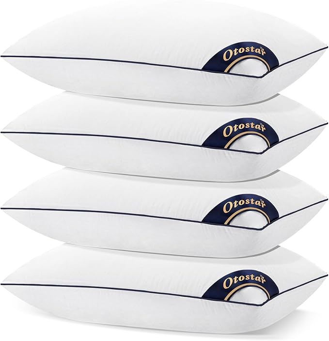 OTOSTAR Bed Pillows for Sleeping 4 Pack Queen Size Cooling Pillows Luxury Sleeping Pillow 3D Microfiber Filling Breathable Cover Soft Hotel Collection Pillows for Back Side or Stomach Sleepers