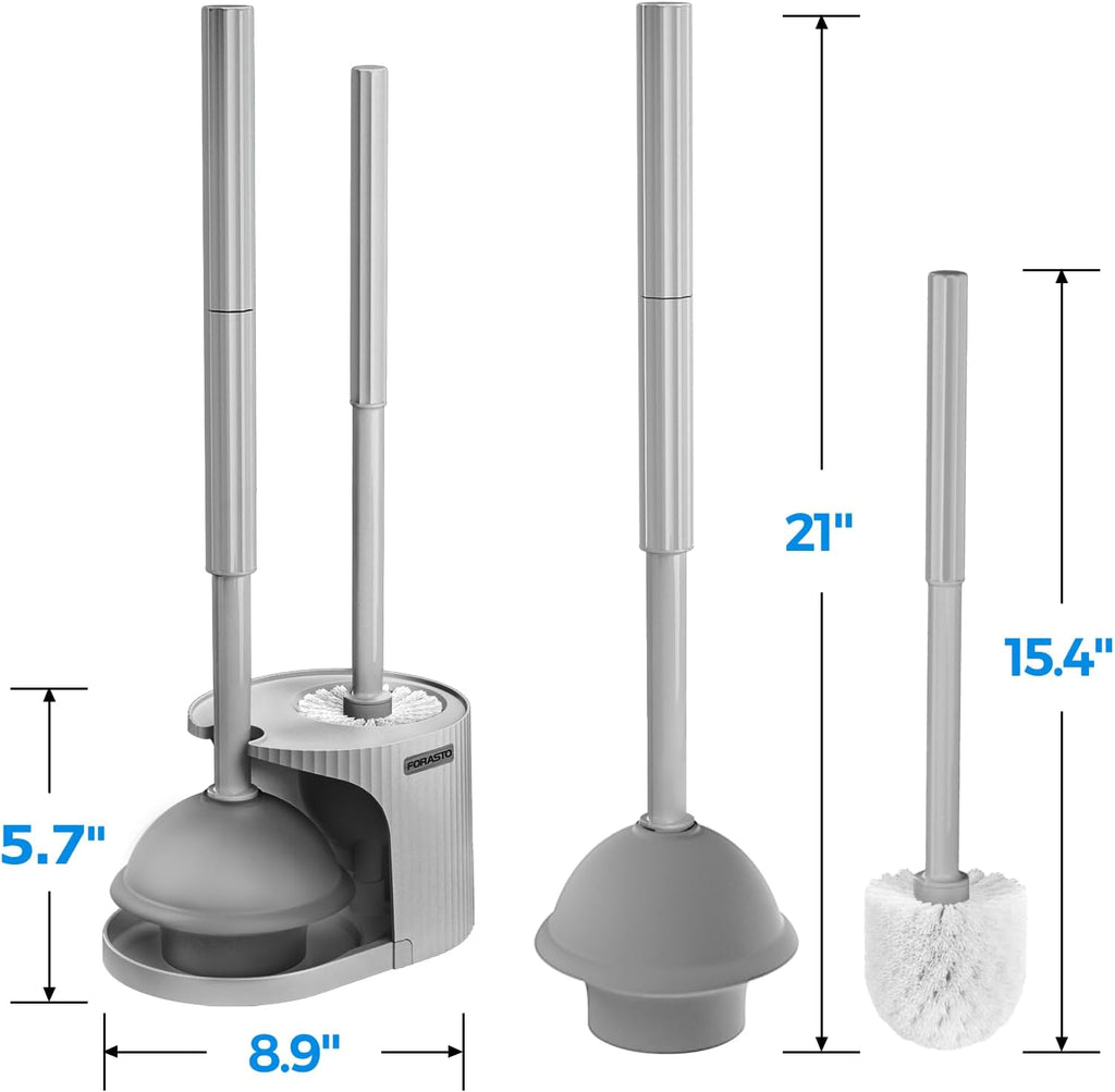 2Pack 2 in 1 Toilet Brush and Plunger Set, Extended Handle Plunger，Toilet Bowl Brush Plunger Set,Bathroom Cleaning Tools ，Toilet Brush Plunger Combo，Cleaning Brush，Cleaning Supplies（Dark Grey）