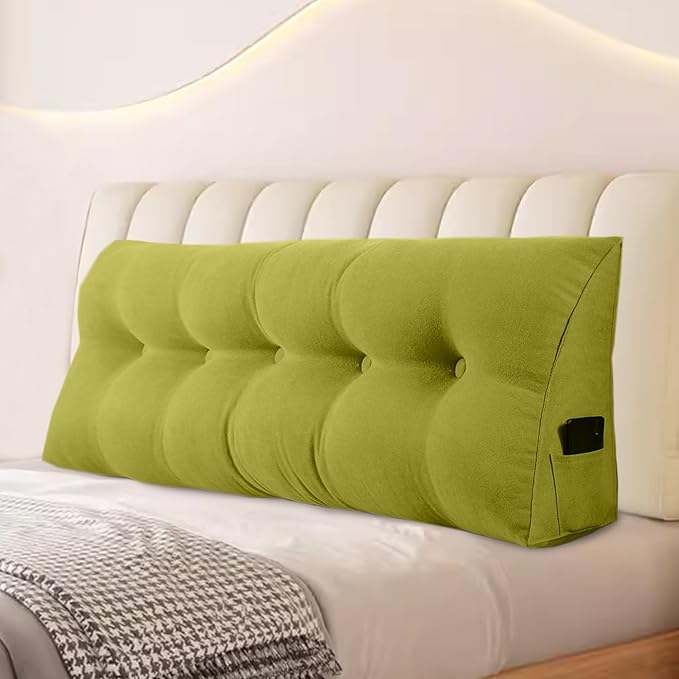 Large Triangular Headboard Pillows Long Backrest Positioning Support Bolster Cushion for Daybed Fluffy Quality Plush Body Wedge Pillow with Removable Cover(Yellow Green-King-76x8x20in)