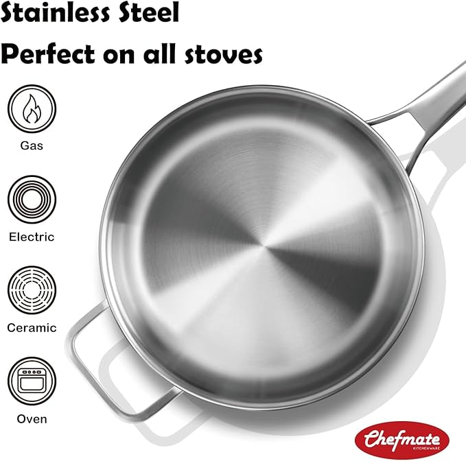 Stainless Steel Cookware Set,Tir-Ply Pots and Pans Set,10 Pcs Stainless Steel Induction Kitchen Cookware Sets,PFOA Free, Frying Pans,Saucepans,Saute Pan & Stock Pot,Compatible with All Cooktops