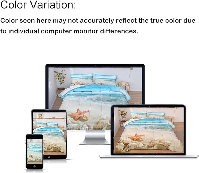 Bedbay Coastal Bedding King Size Beach Comforter Set Boys Girls Beach Room Decor Starfish Seashore Beach Quilt Set 4 Pcs Beachy Duvet Insert Soft Down Comforter for All Seasons(Conch,King)