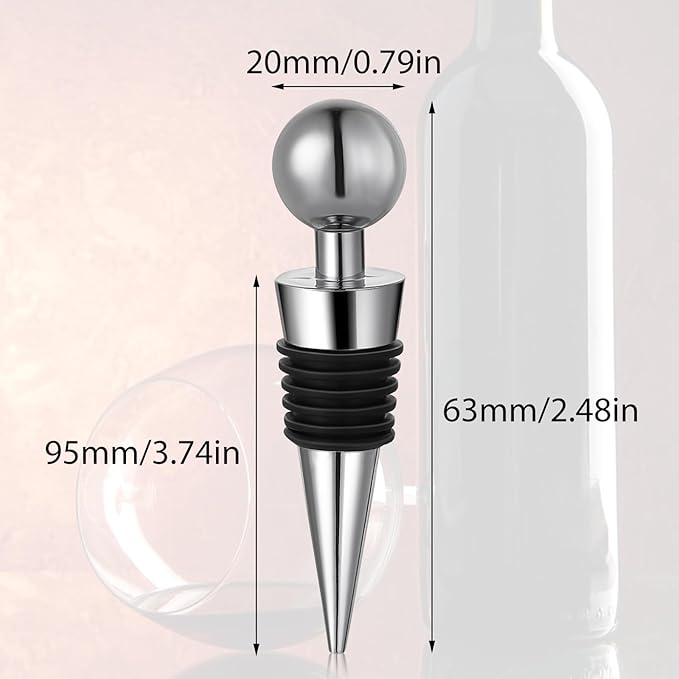 4 Pcs Wine Bottle Corks Wine Bottle Stoppers for Beverage, Reusable Silicone Vacuum Wine Bottle Corks Stopper for Glass Bottles Party Wedding Bar Wine Stopper (Silver)