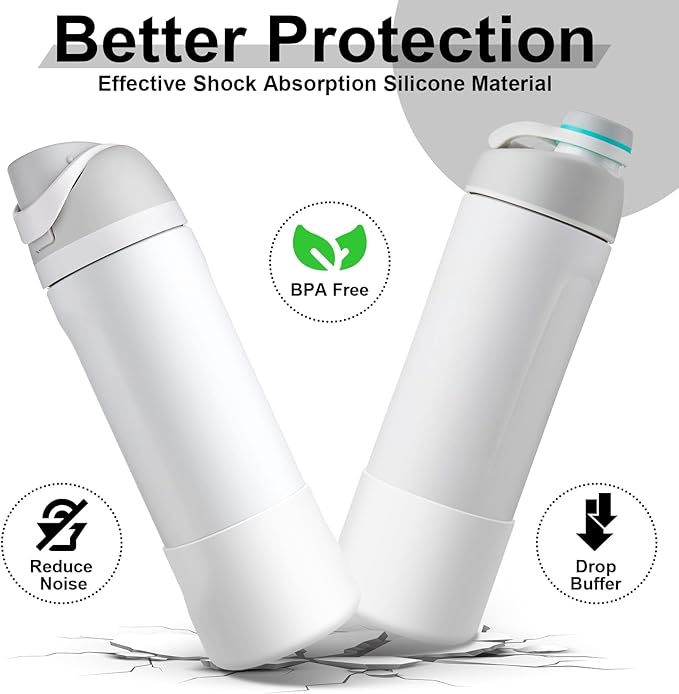 2PCS Silicone Water Bottle Boot for Owala 24oz 32oz 40oz, Anti-Slip Protective Sleeve Bottom Bumper Protector for FreeSip, Twist, and Flip Stainless Steel Water Bottles