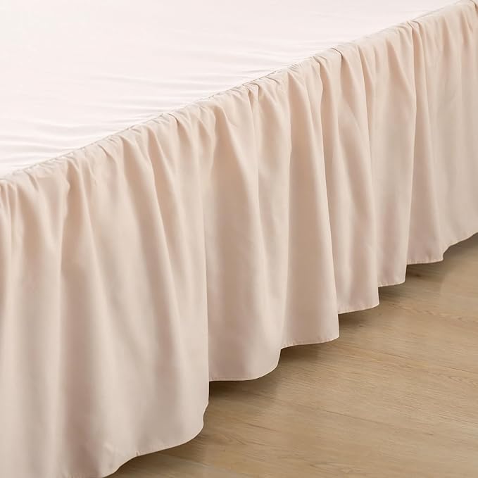 Bed Skirt Queen Size Ruffled Bed Skirt with Split Corners, 16 Inch Drop Dust Ruffle Bed Skirt with Platform, Cream, Queen- 16" Drop