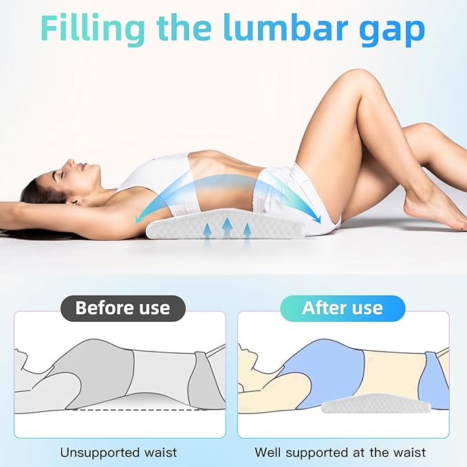 Memory Foam Lumbar Support Pillow for Back Pain Relief - Ergonomic Triangle Wedge Bolster Cushion for Spine Alignment - Waist Pillow for Side, Back, and Stomach Sleepers - Ideal Gift (White)