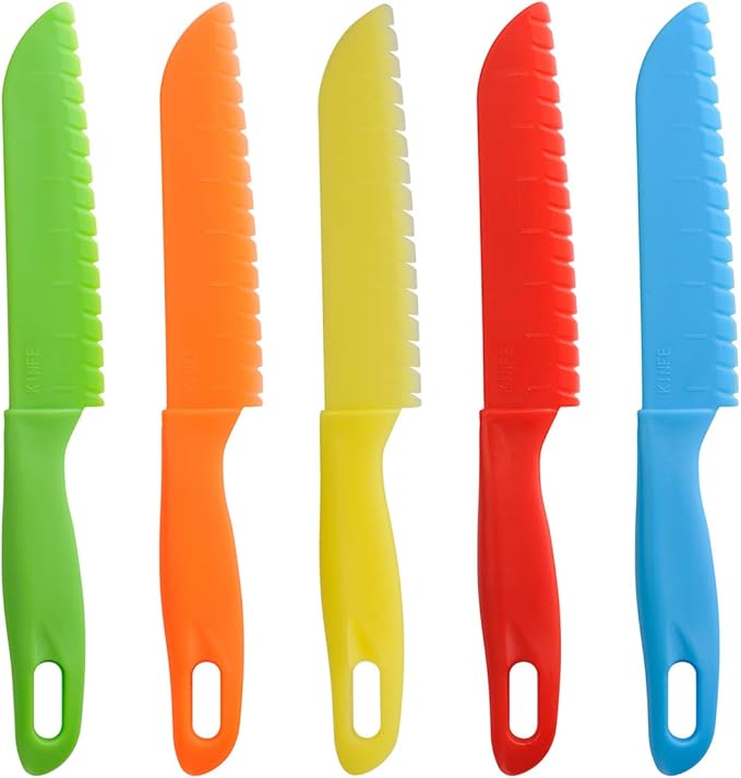ONUPGO Knives for Kids 10 Pieces Plastic Kitchen Baking Knife Set, Montessori Kitchen Tools for Toddlers-Kids Cooking Sets, Real Kids Safe Cooking Knives in 10 Colors